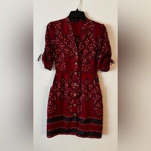 Banana Republic red blue button down leaf print shirt dress size 0